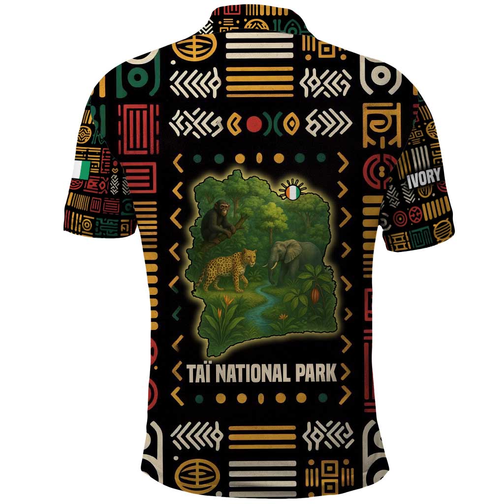 Ivory Coast Polo Shirt with Taï National Park Wildlife Map Design - Wonder Print Shop