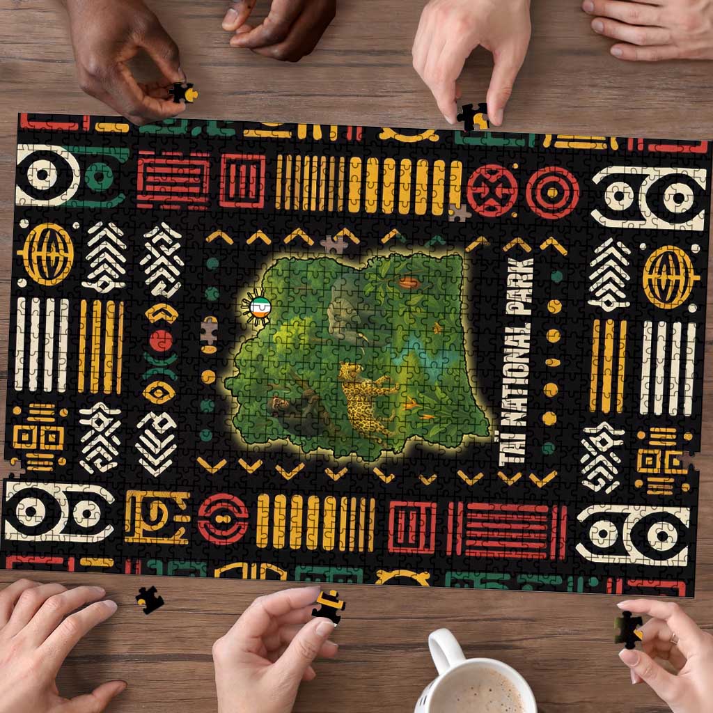 Ivory Coast Puzzle with Taï National Park Wildlife Map Design - Wonder Print Shop