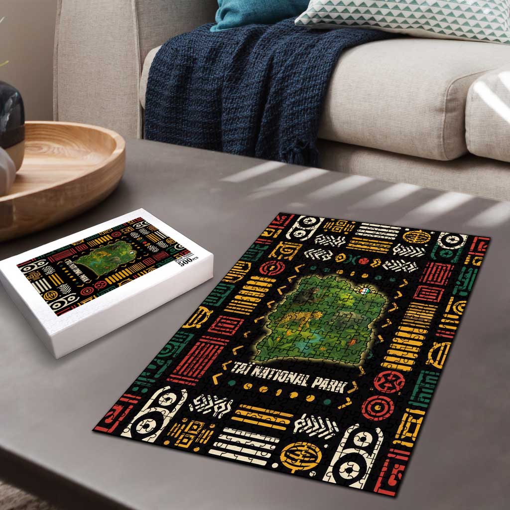 Ivory Coast Puzzle with Taï National Park Wildlife Map Design - Wonder Print Shop