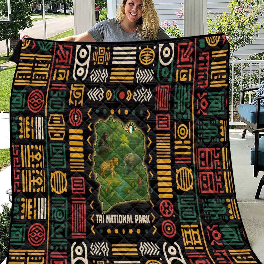Ivory Coast Quilt with Taï National Park Wildlife Map Design - Wonder Print Shop