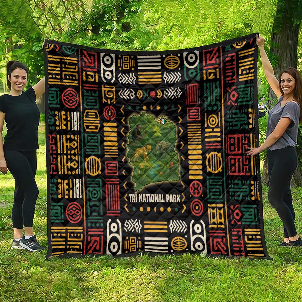 Ivory Coast Quilt with Taï National Park Wildlife Map Design - Wonder Print Shop