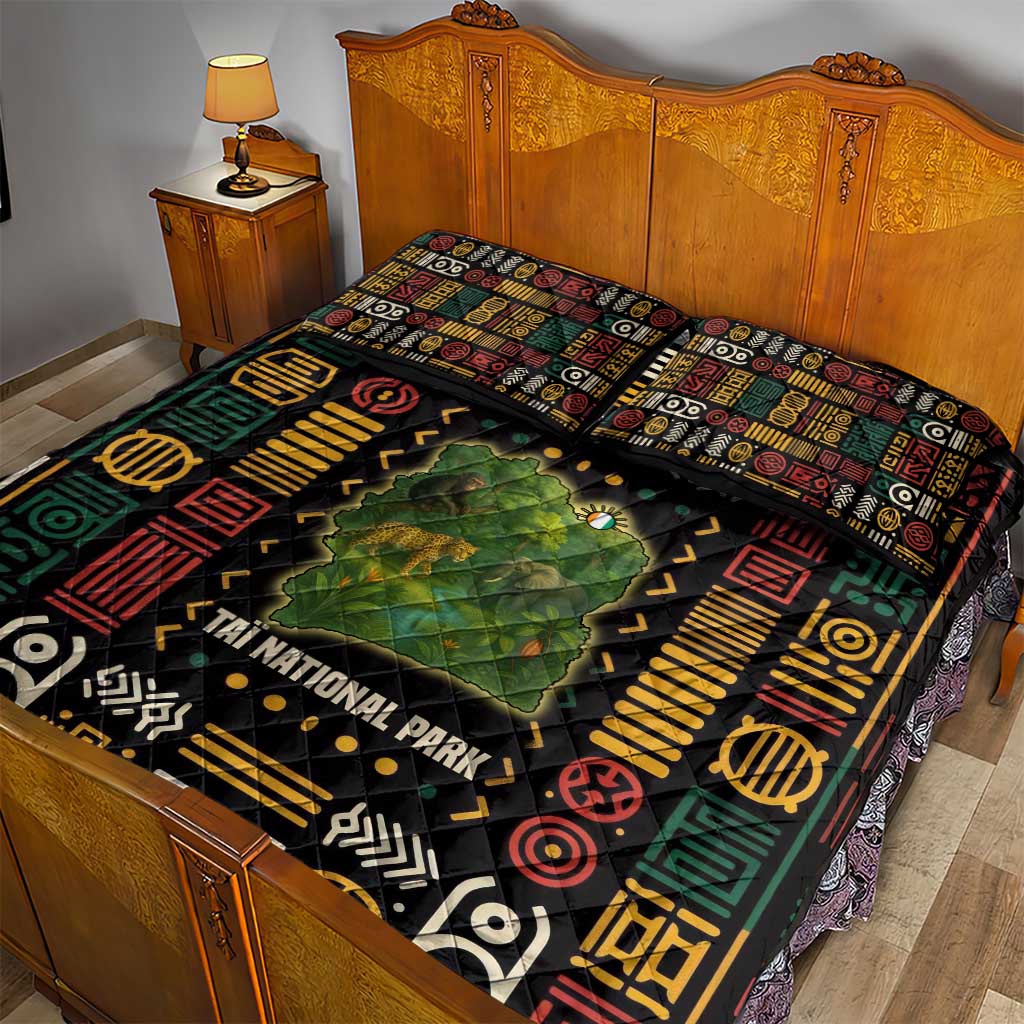 Ivory Coast Quilt Bed Set with Taï National Park Wildlife Map Design - Wonder Print Shop