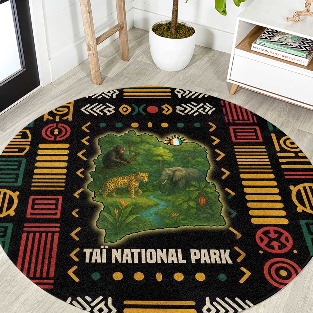 Ivory Coast Round Carpet with Taï National Park Wildlife Map Design - Wonder Print Shop