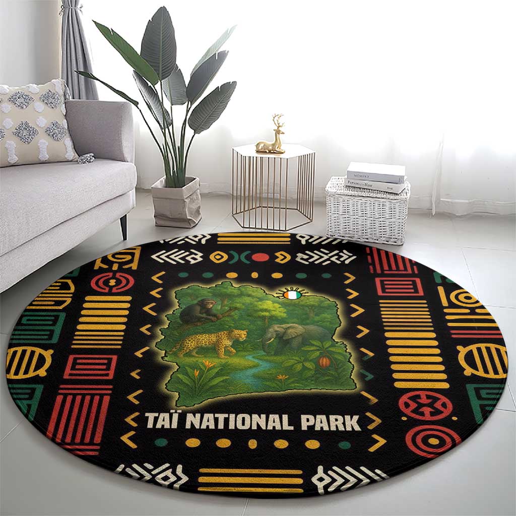 Ivory Coast Round Carpet with Taï National Park Wildlife Map Design - Wonder Print Shop