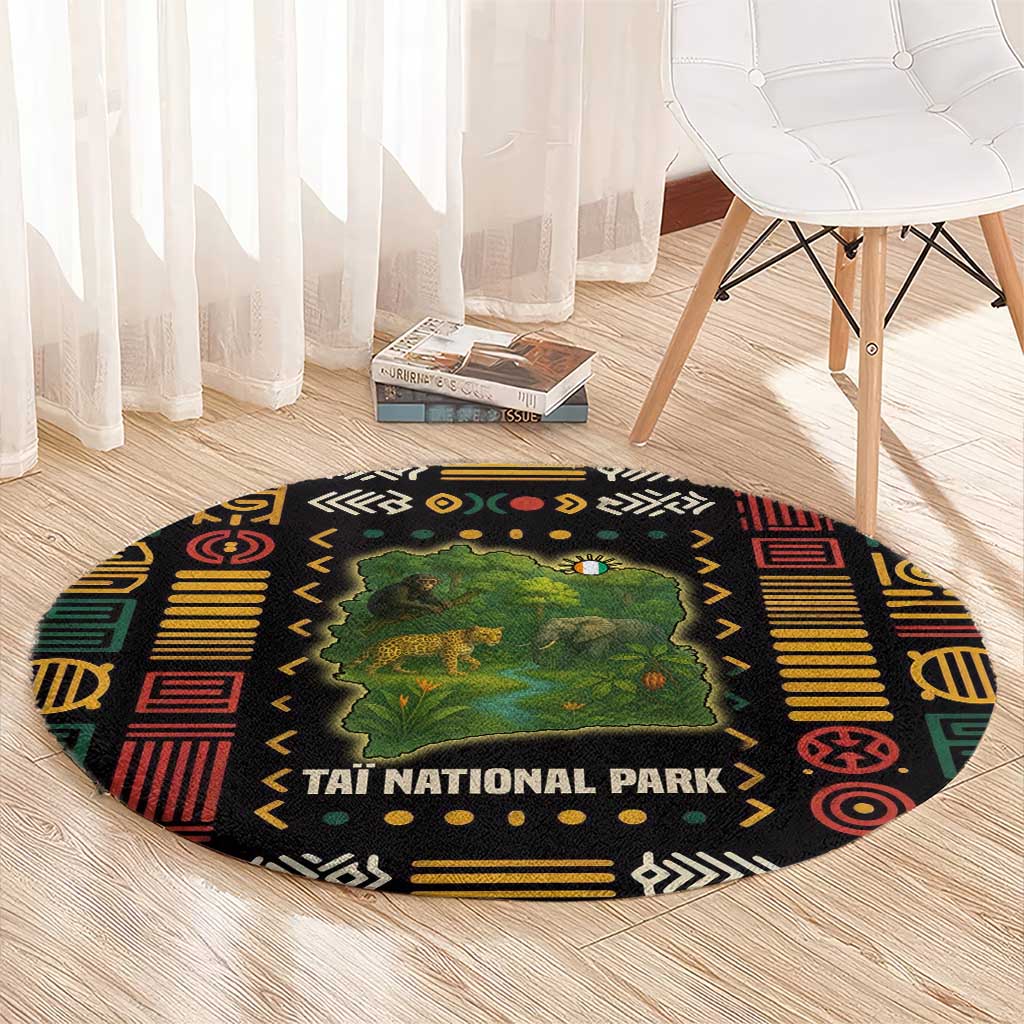 Ivory Coast Round Carpet with Taï National Park Wildlife Map Design - Wonder Print Shop