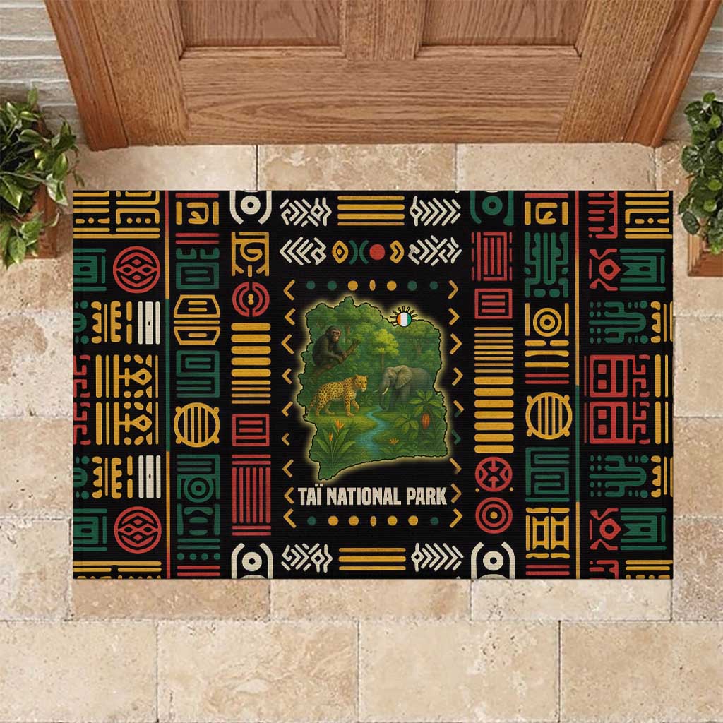 Ivory Coast Rubber Doormat with Taï National Park Wildlife Map Design - Wonder Print Shop