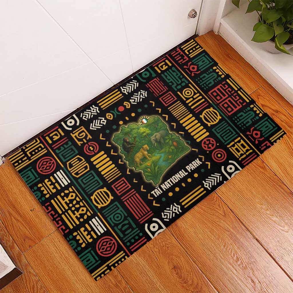 Ivory Coast Rubber Doormat with Taï National Park Wildlife Map Design - Wonder Print Shop