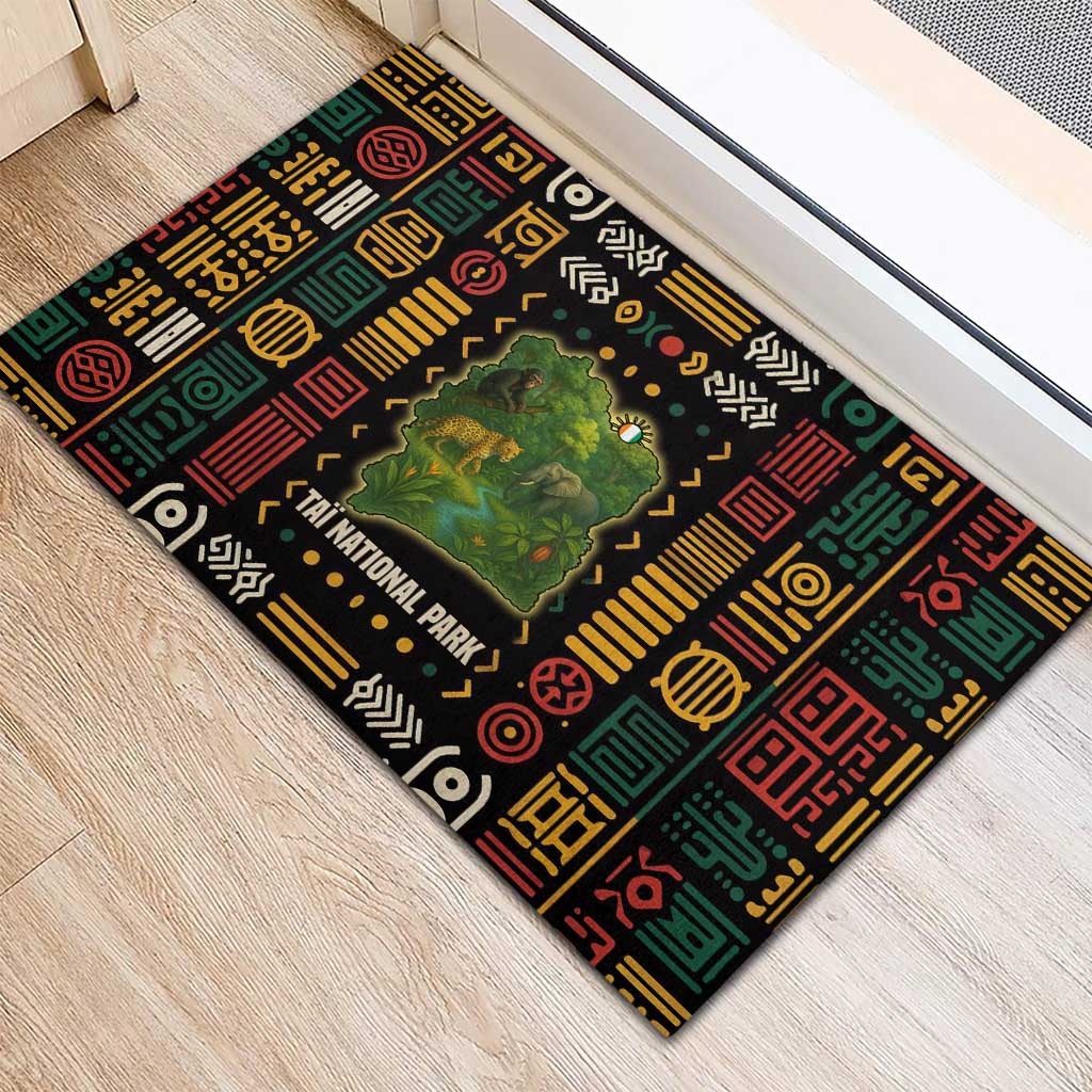 Ivory Coast Rubber Doormat with Taï National Park Wildlife Map Design - Wonder Print Shop