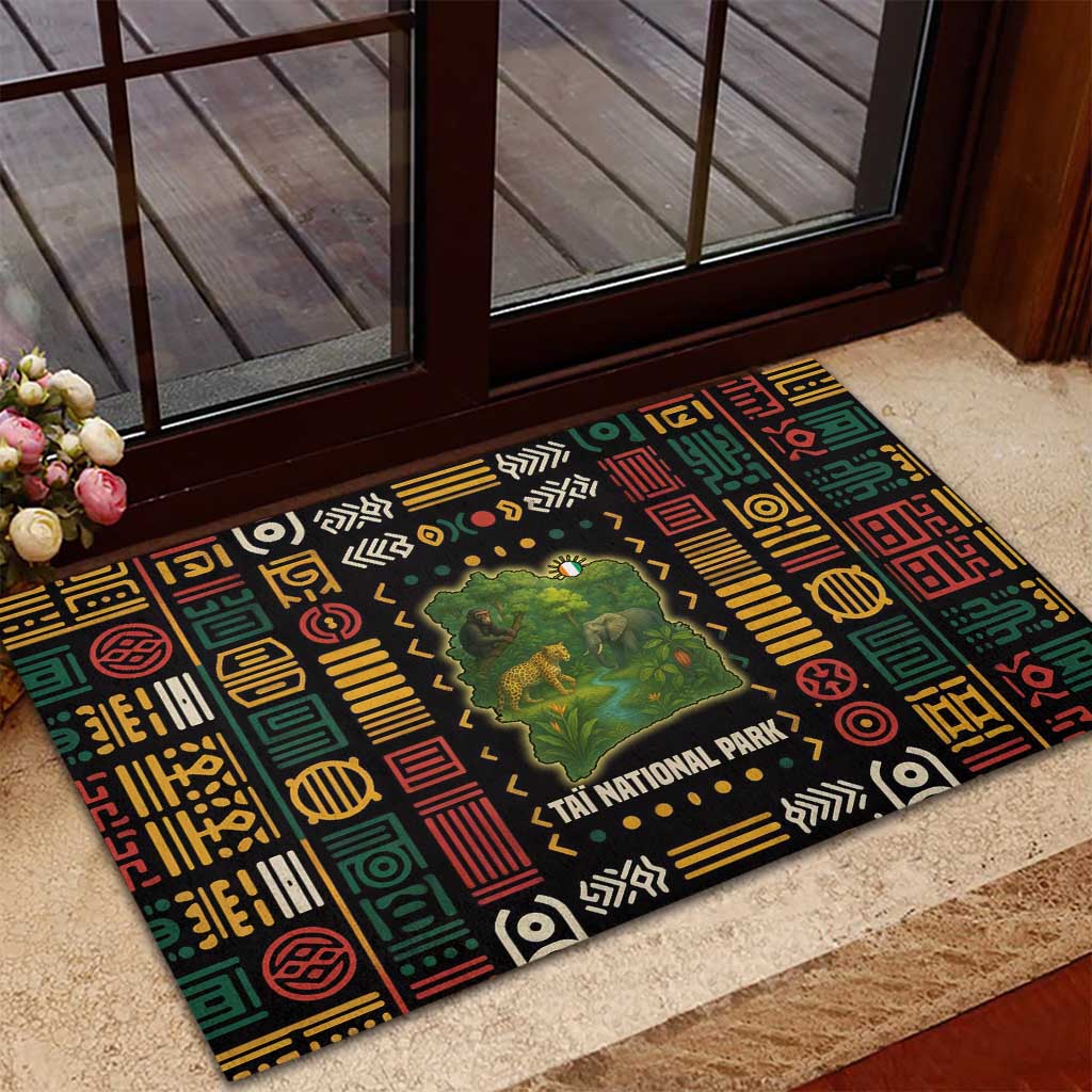 Ivory Coast Rubber Doormat with Taï National Park Wildlife Map Design - Wonder Print Shop