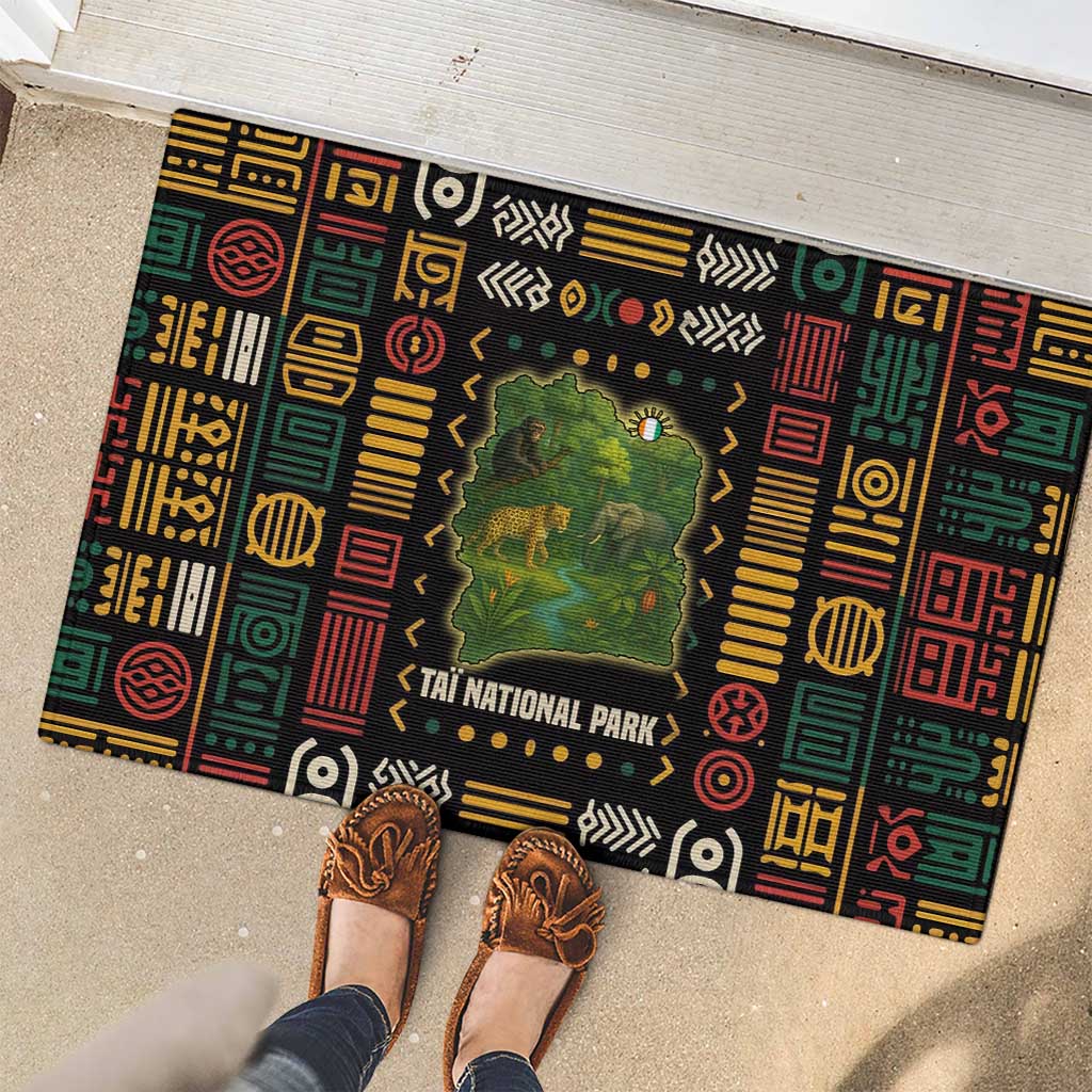 Ivory Coast Rubber Doormat with Taï National Park Wildlife Map Design - Wonder Print Shop