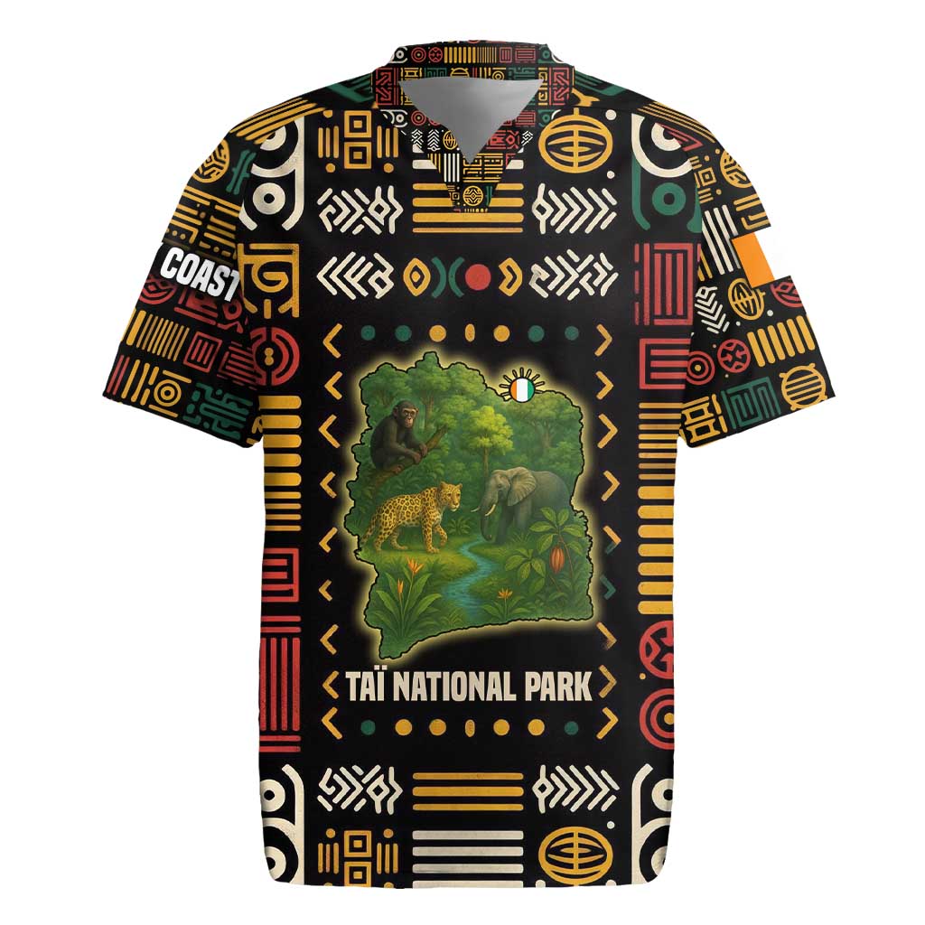 Ivory Coast Rugby Jersey with Taï National Park Wildlife Map Design - Wonder Print Shop