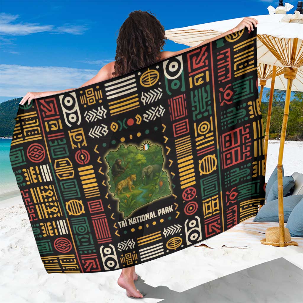 Ivory Coast Sarong with Taï National Park Wildlife Map Design - Wonder Print Shop
