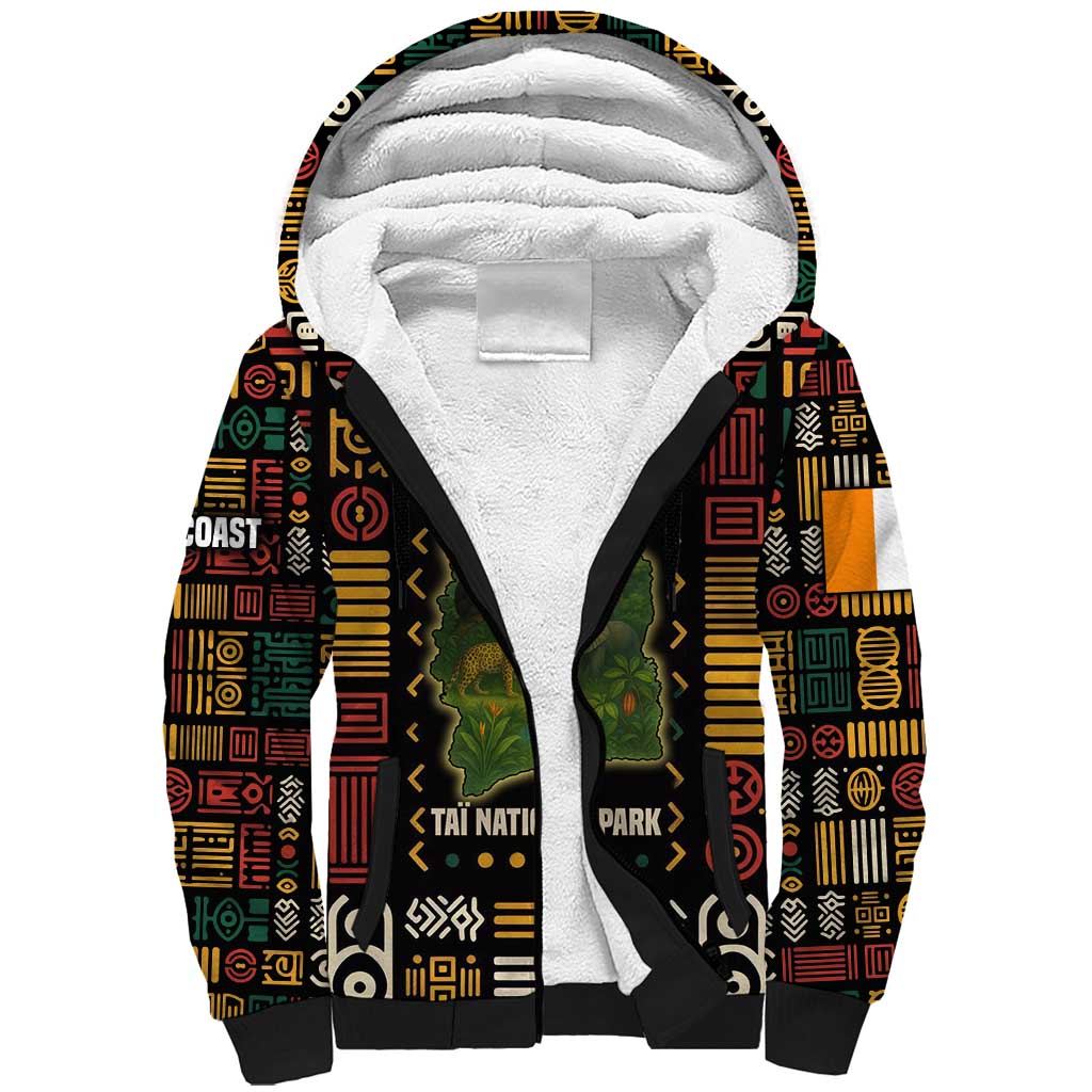 Ivory Coast Sherpa Hoodie with Taï National Park Wildlife Map Design - Wonder Print Shop