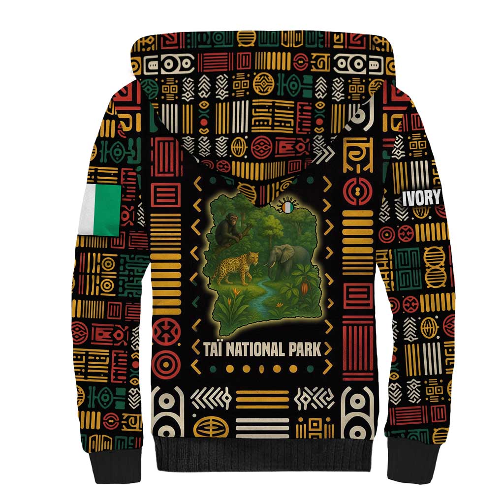 Ivory Coast Sherpa Hoodie with Taï National Park Wildlife Map Design - Wonder Print Shop