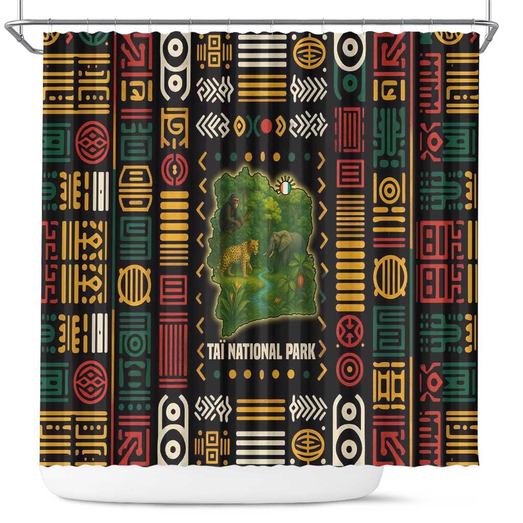 Ivory Coast Shower Curtain with Taï National Park Wildlife Map Design - Wonder Print Shop