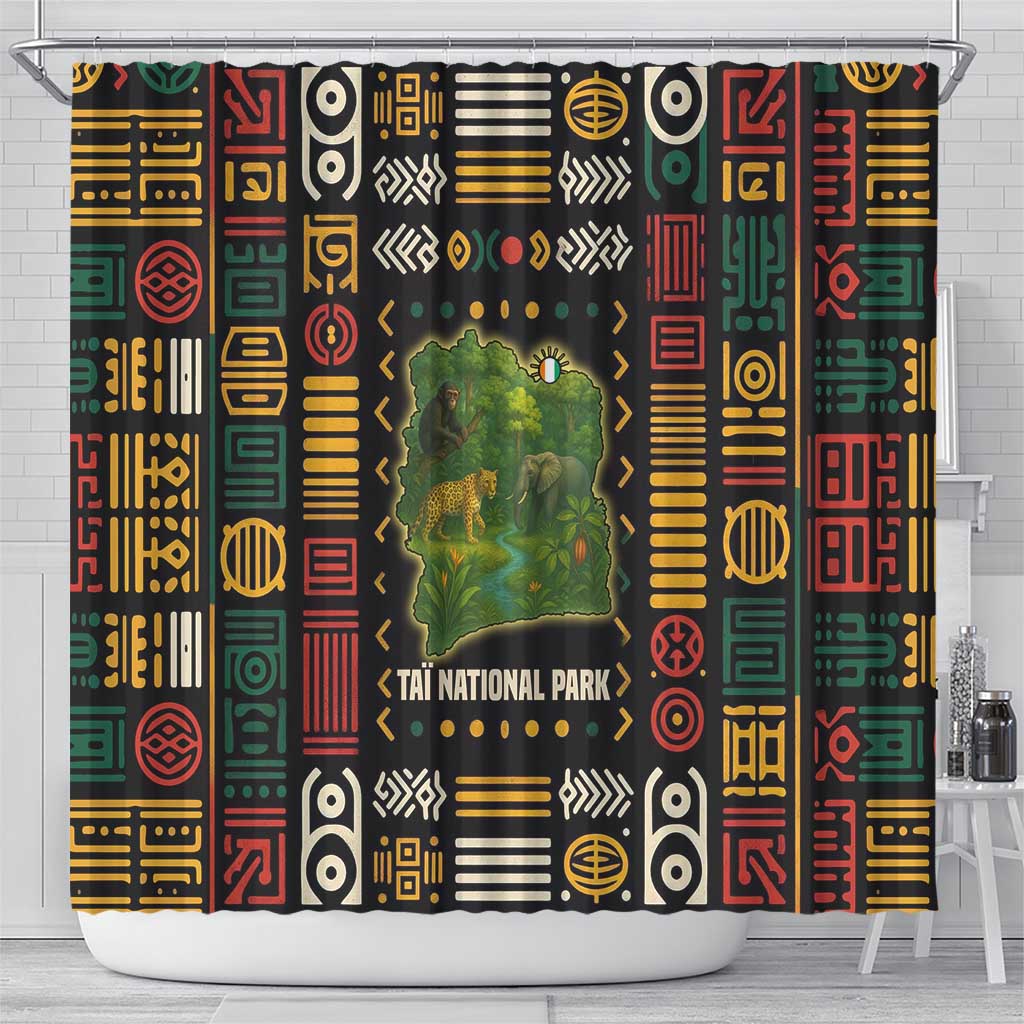 Ivory Coast Shower Curtain with Taï National Park Wildlife Map Design - Wonder Print Shop