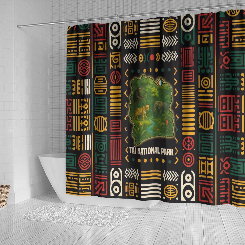 Ivory Coast Shower Curtain with Taï National Park Wildlife Map Design - Wonder Print Shop