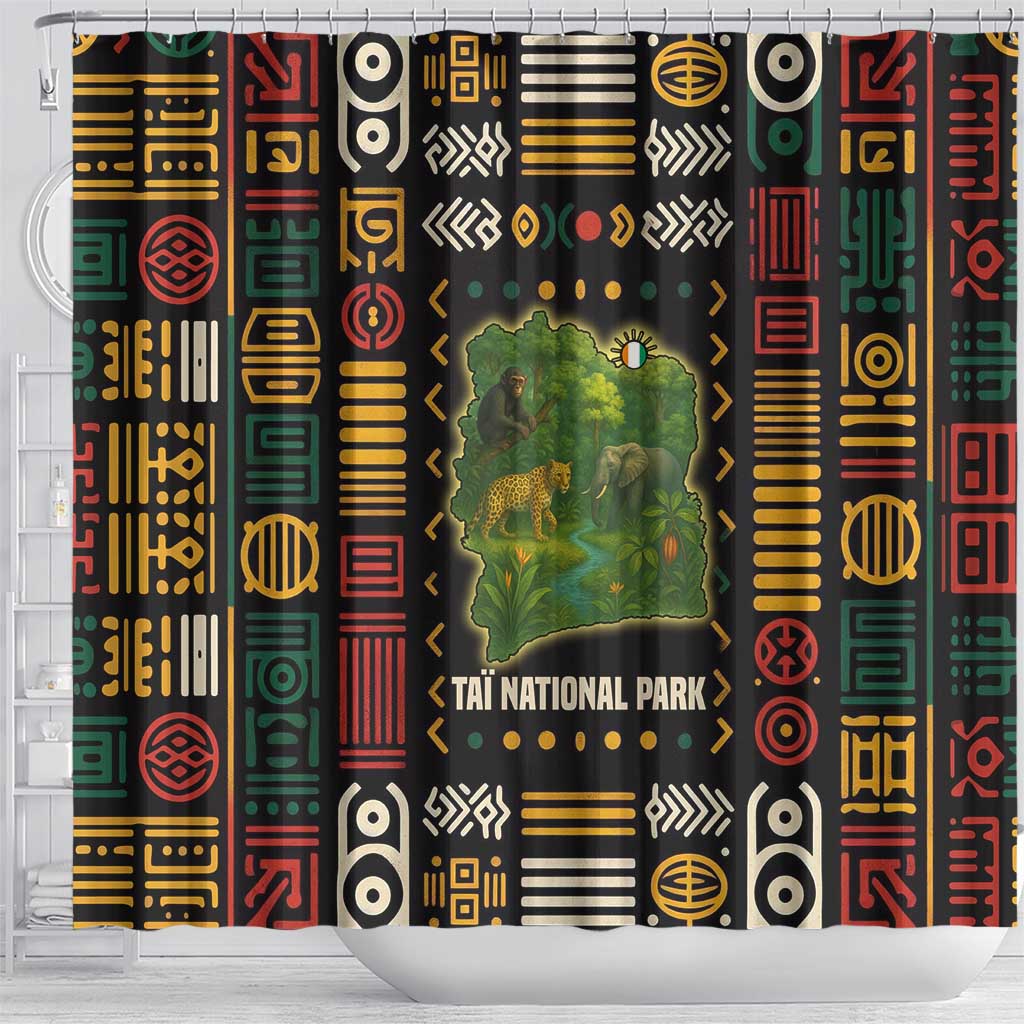 Ivory Coast Shower Curtain with Taï National Park Wildlife Map Design - Wonder Print Shop