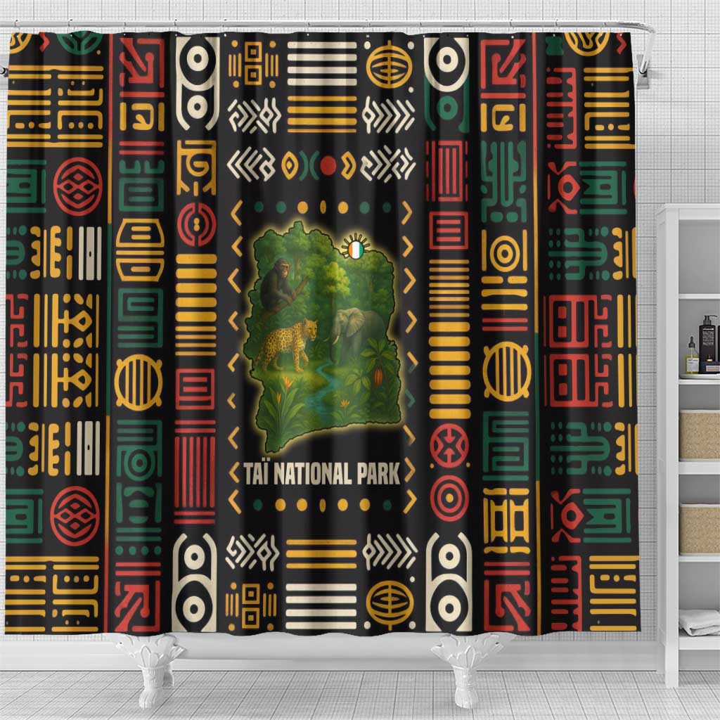 Ivory Coast Shower Curtain with Taï National Park Wildlife Map Design - Wonder Print Shop