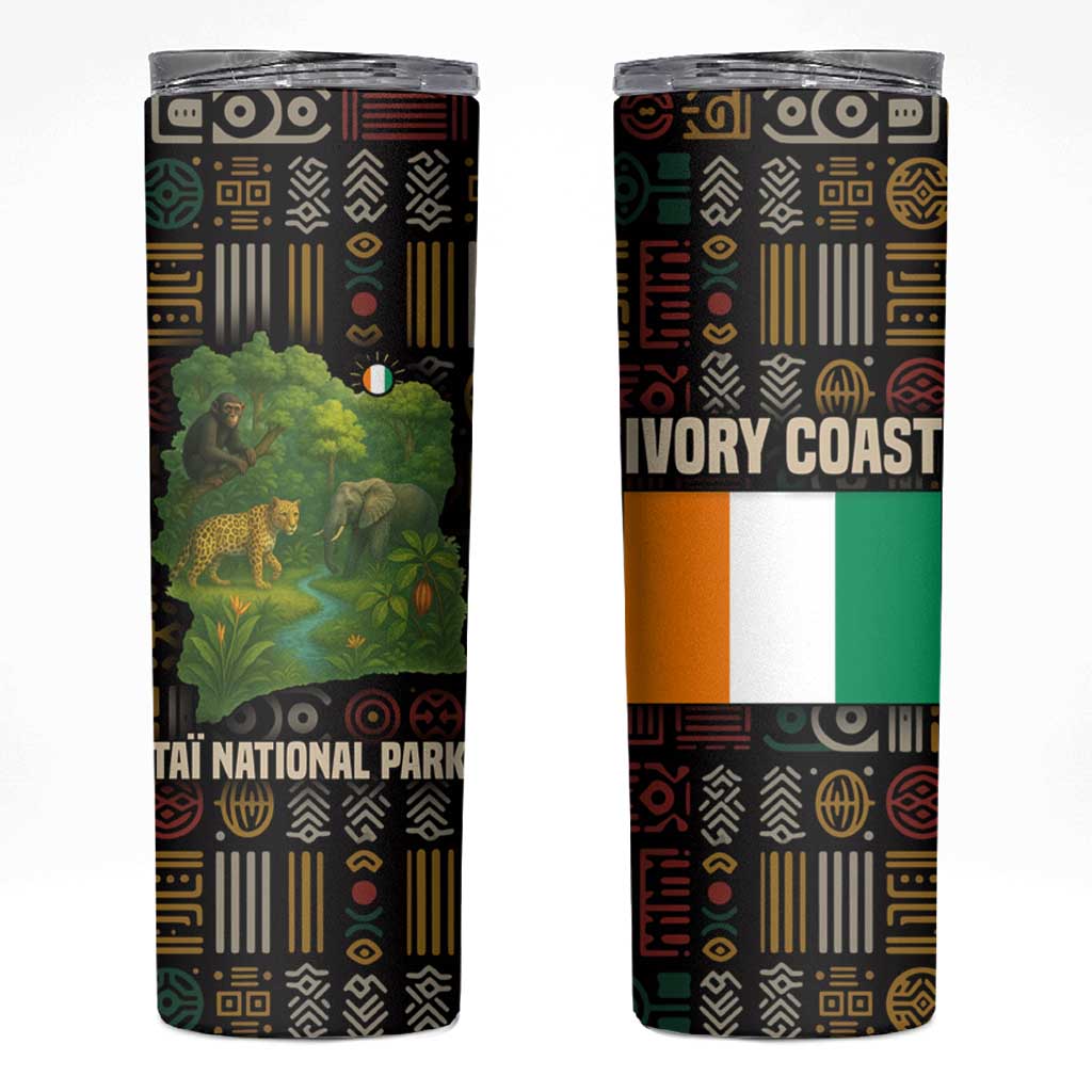 Ivory Coast Skinny Tumbler with Taï National Park Wildlife Map Design - Wonder Print Shop