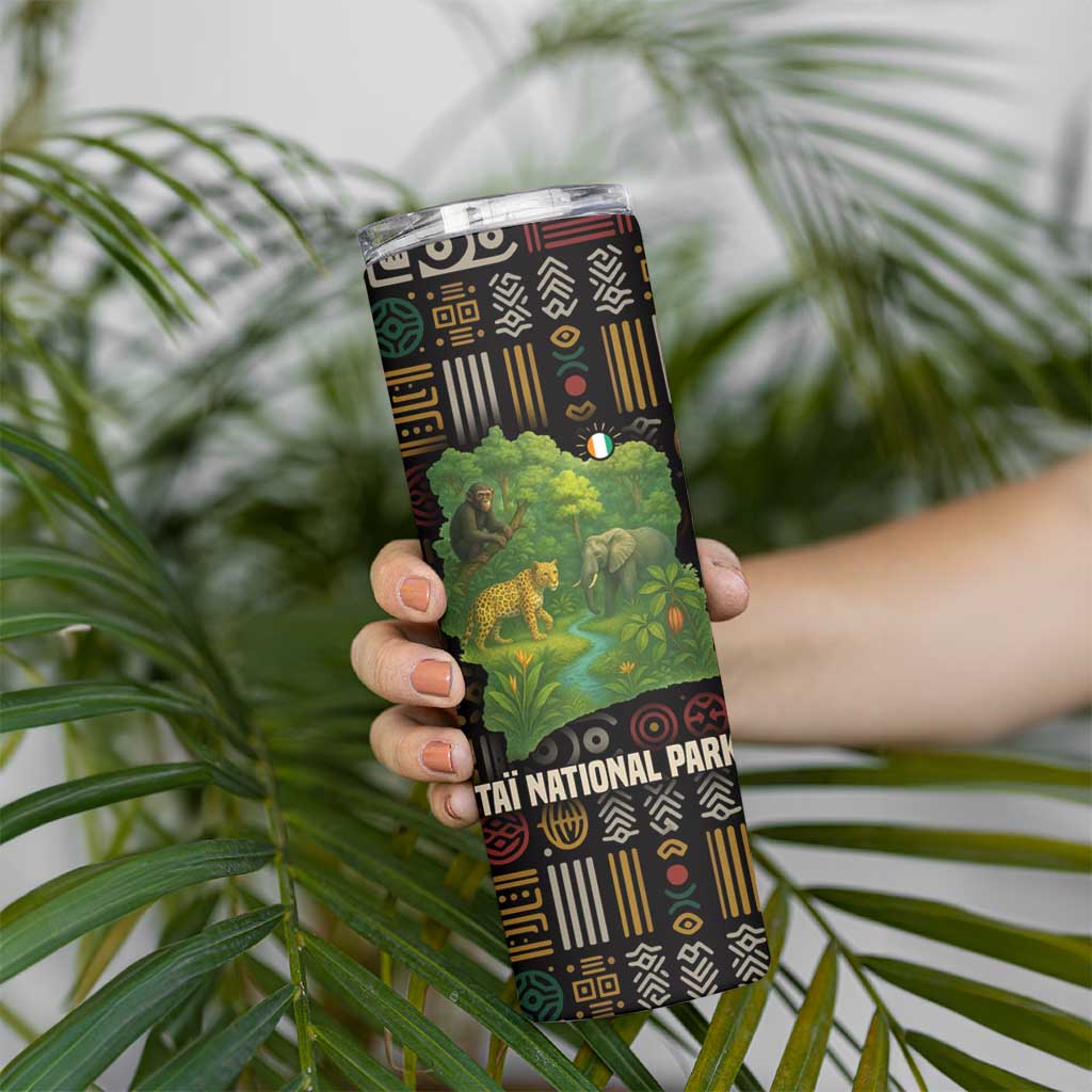 Ivory Coast Skinny Tumbler with Taï National Park Wildlife Map Design - Wonder Print Shop