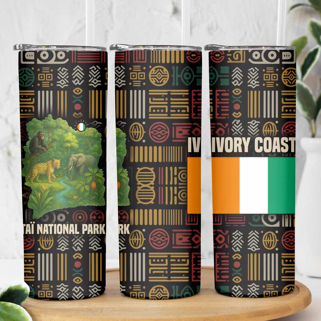 Ivory Coast Skinny Tumbler with Taï National Park Wildlife Map Design - Wonder Print Shop