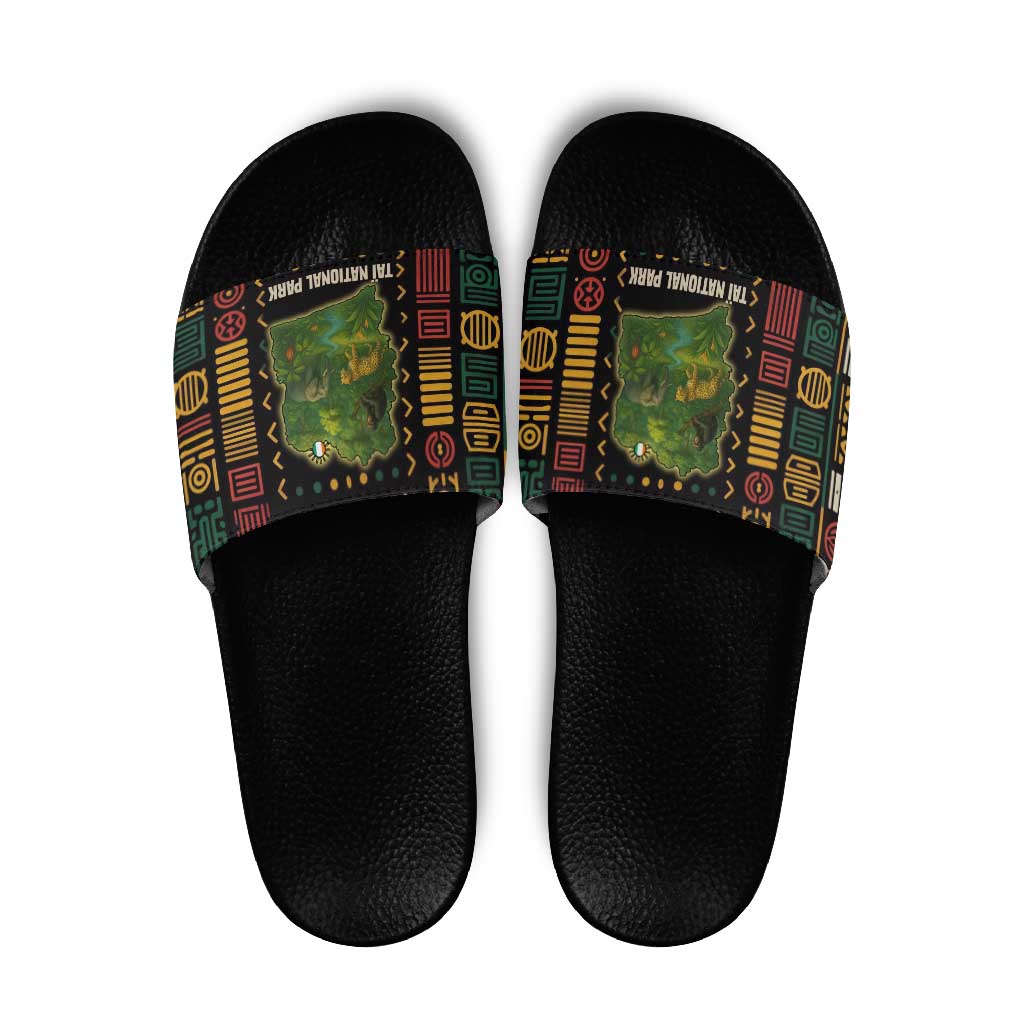 Ivory Coast Slide Sandals with Taï National Park Wildlife Map Design - Wonder Print Shop