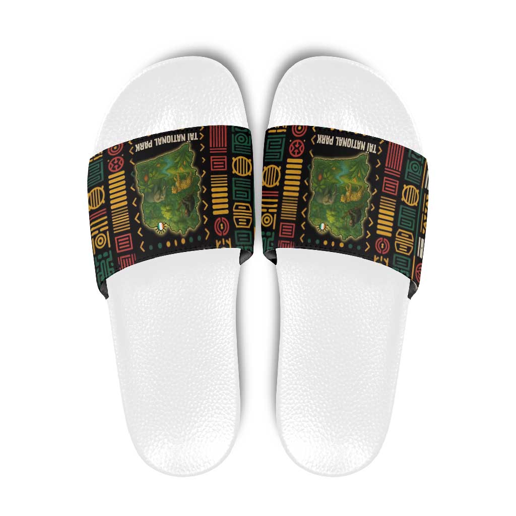 Ivory Coast Slide Sandals with Taï National Park Wildlife Map Design - Wonder Print Shop