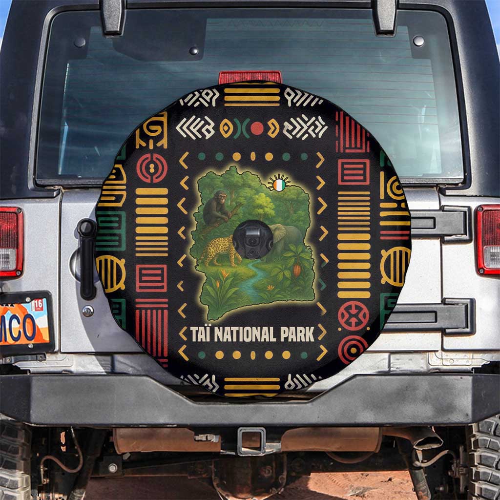 Ivory Coast Spare Tire Cover with Taï National Park Wildlife Map Design - Wonder Print Shop