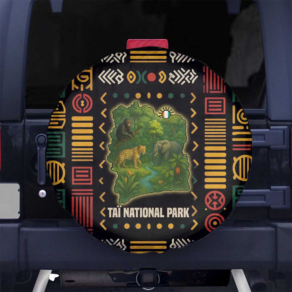 Ivory Coast Spare Tire Cover with Taï National Park Wildlife Map Design - Wonder Print Shop