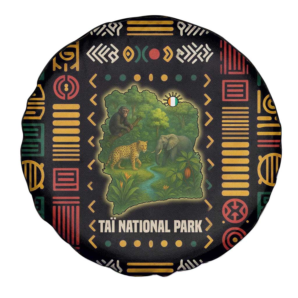 Ivory Coast Spare Tire Cover with Taï National Park Wildlife Map Design - Wonder Print Shop