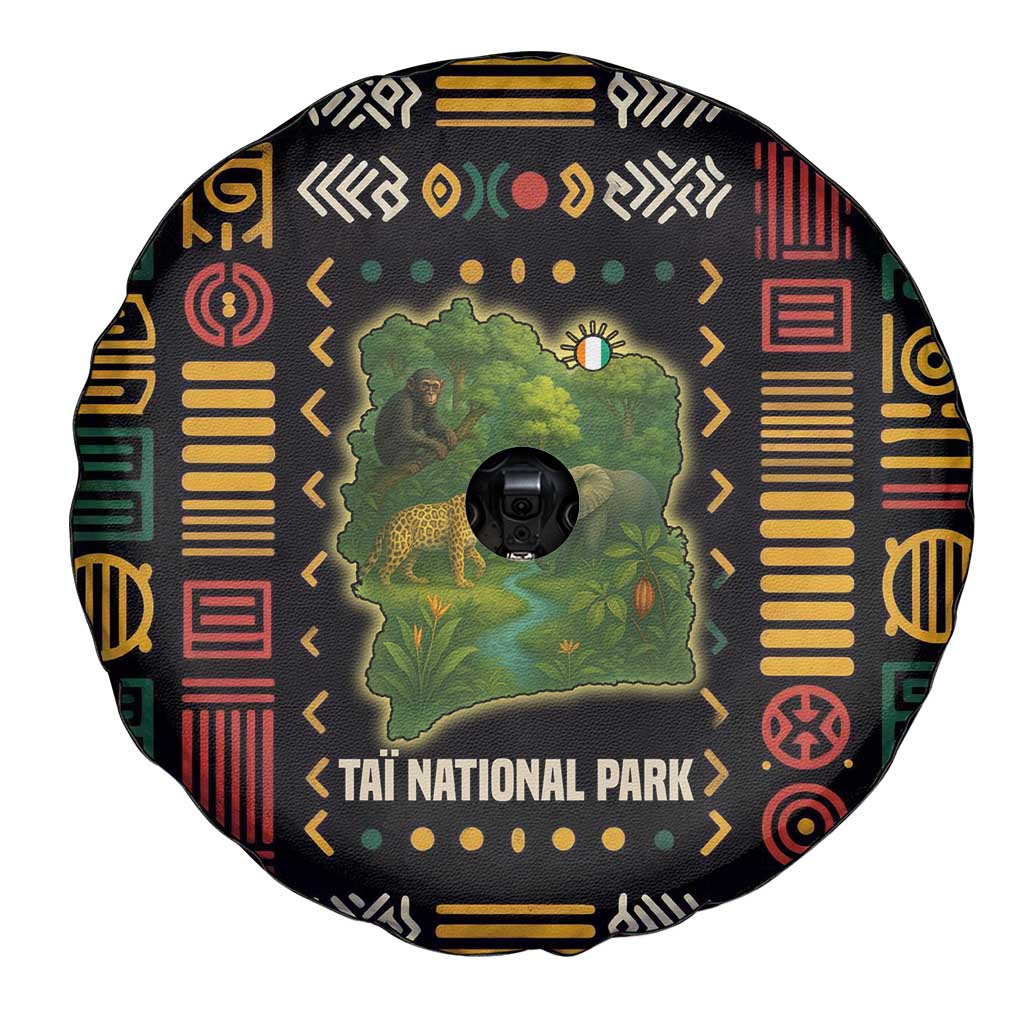 Ivory Coast Spare Tire Cover with Taï National Park Wildlife Map Design - Wonder Print Shop