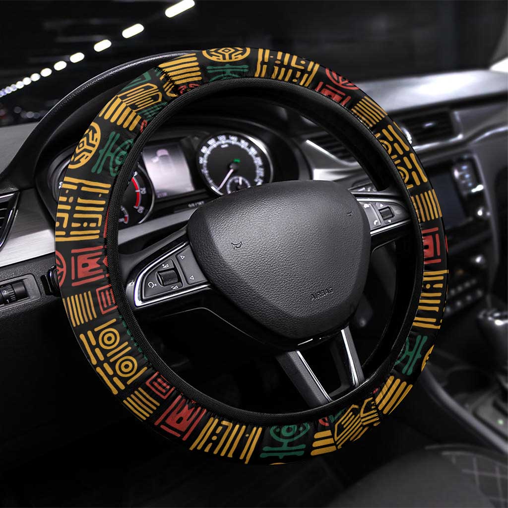 Ivory Coast Steering Wheel Cover with Taï National Park Wildlife Map Design - Wonder Print Shop