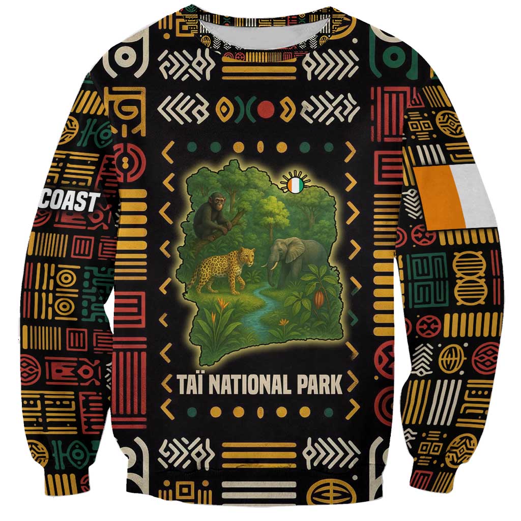 Ivory Coast Sweatshirt with Taï National Park Wildlife Map Design - Wonder Print Shop