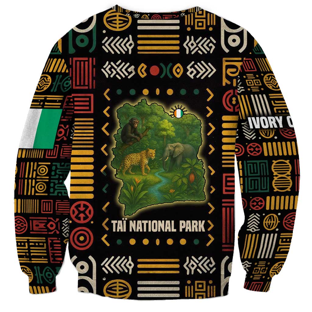 Ivory Coast Sweatshirt with Taï National Park Wildlife Map Design - Wonder Print Shop
