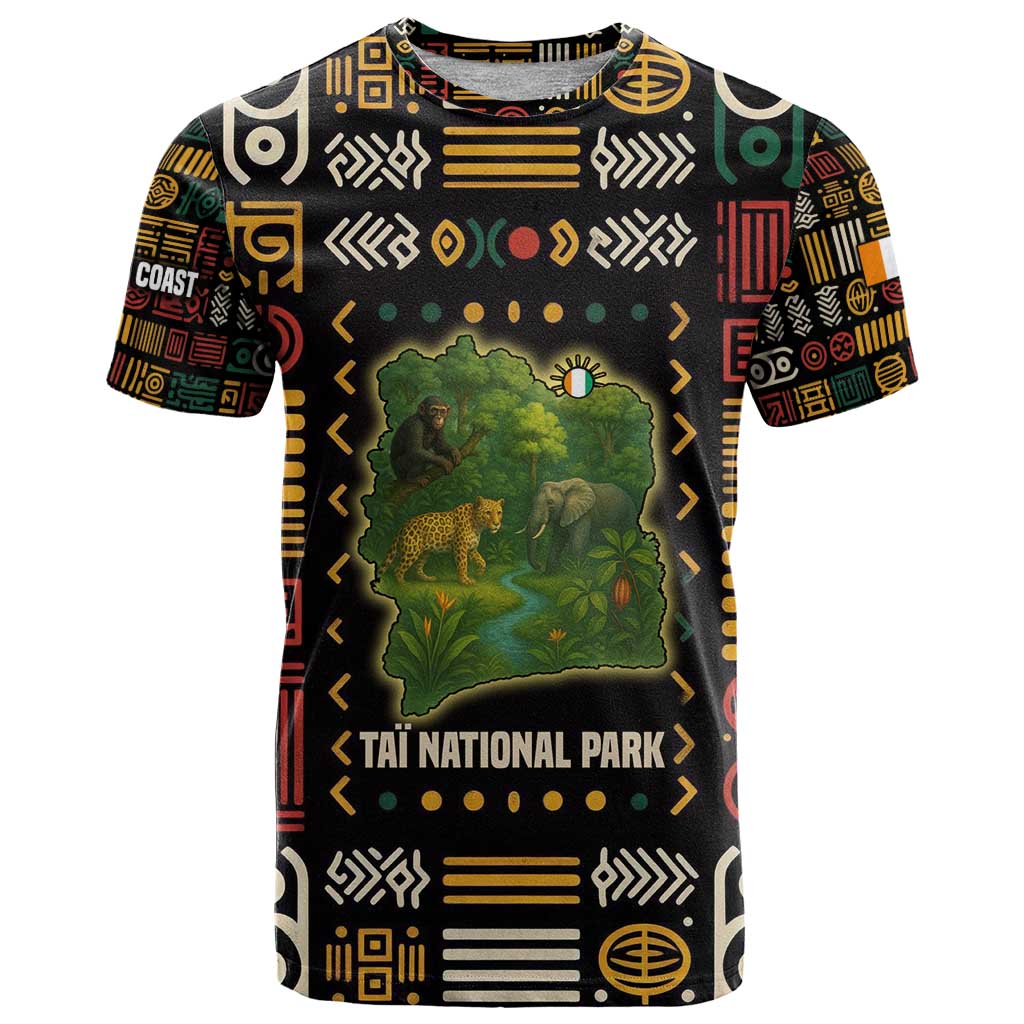 Ivory Coast T Shirt with Taï National Park Wildlife Map Design - Wonder Print Shop