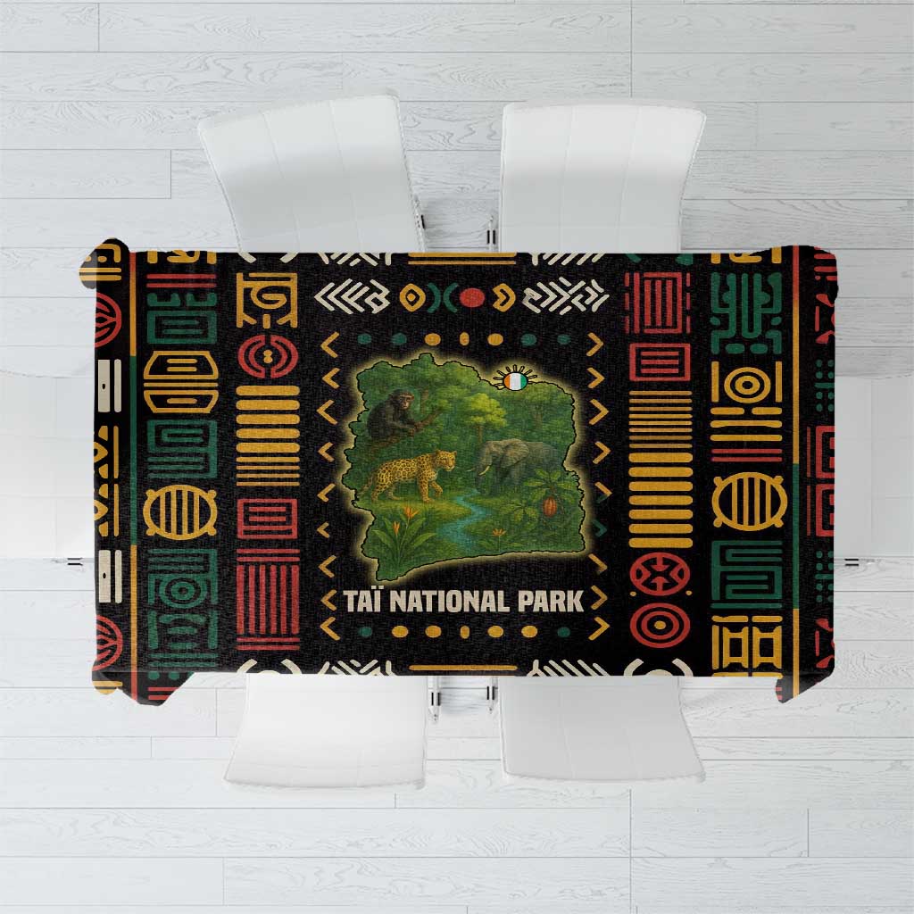 Ivory Coast Tablecloth with Taï National Park Wildlife Map Design - Wonder Print Shop