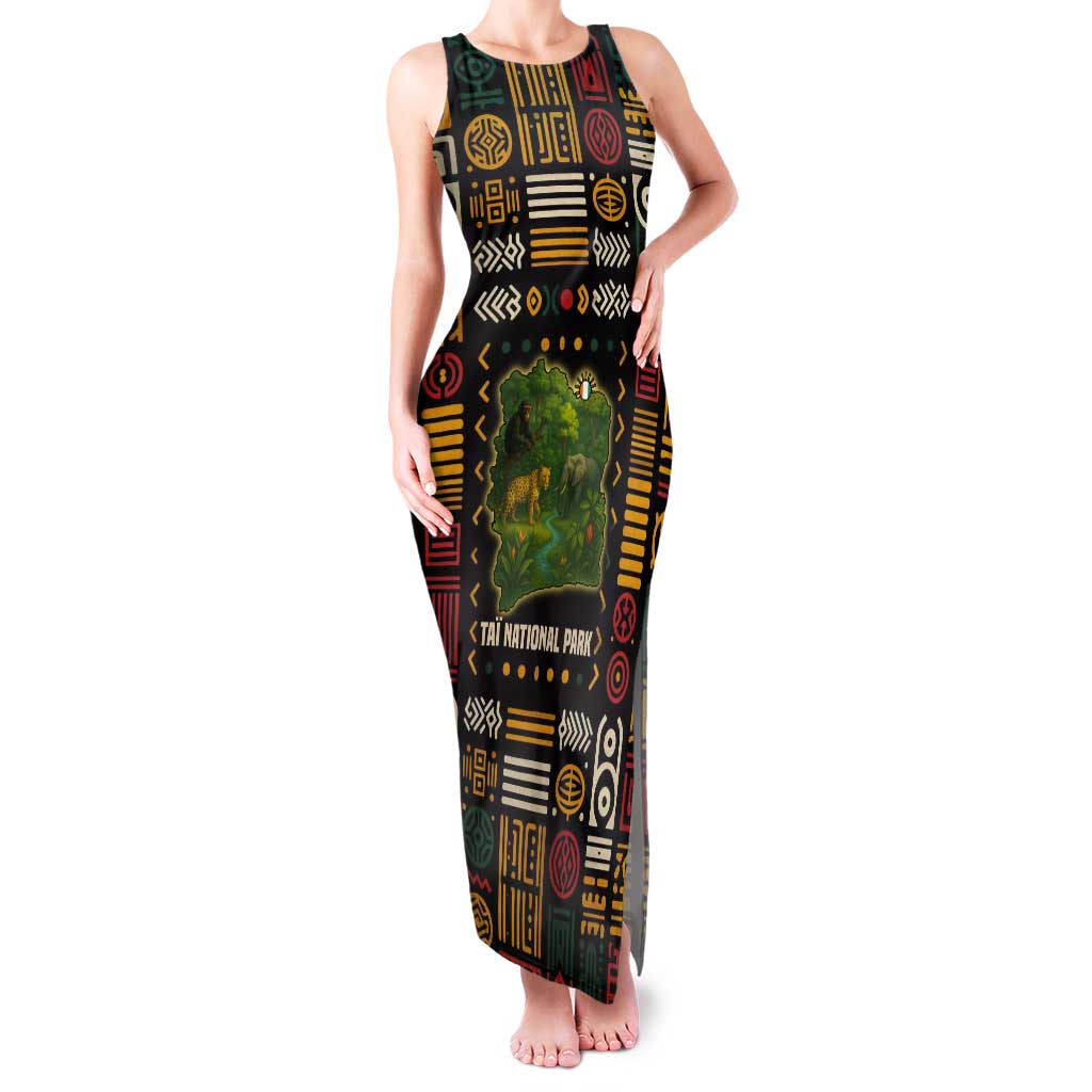 Ivory Coast Tank Maxi Dress with Taï National Park Wildlife Map Design - Wonder Print Shop