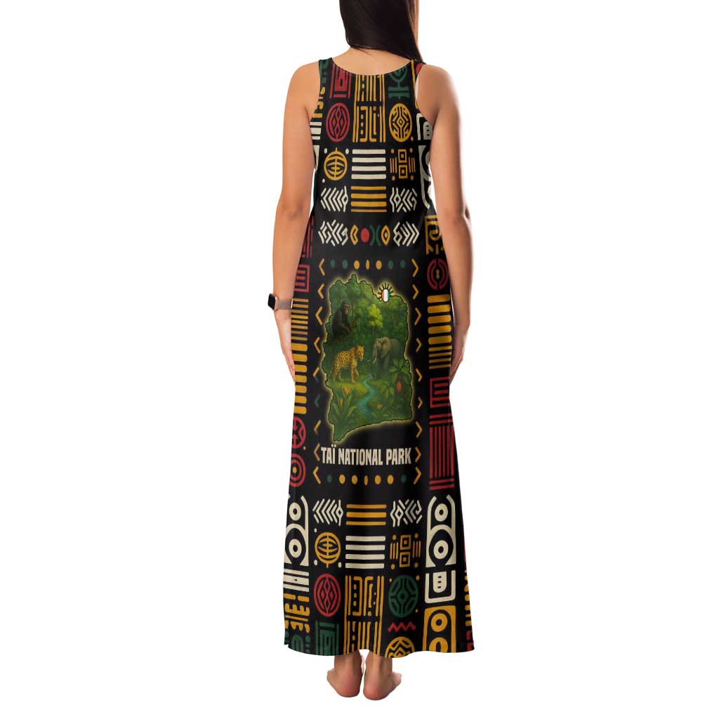 Ivory Coast Tank Maxi Dress with Taï National Park Wildlife Map Design - Wonder Print Shop