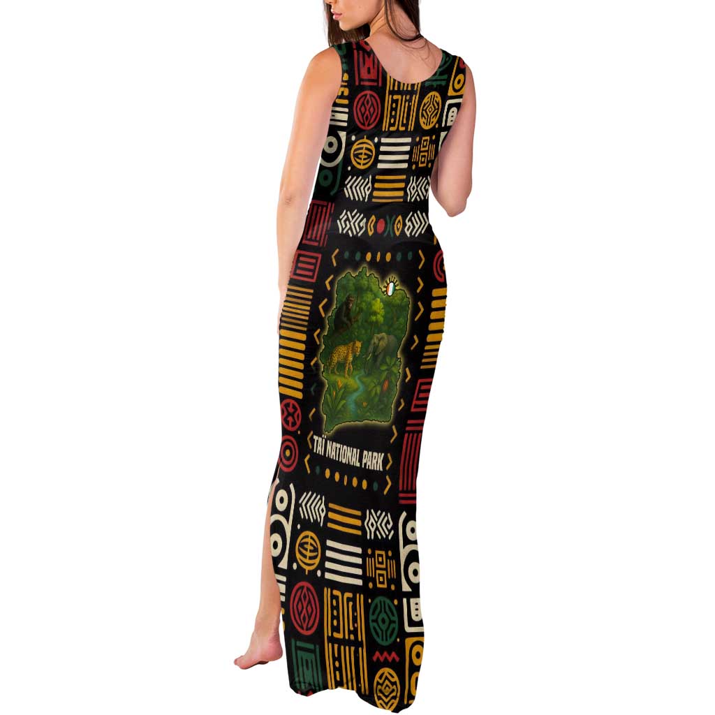 Ivory Coast Tank Maxi Dress with Taï National Park Wildlife Map Design - Wonder Print Shop