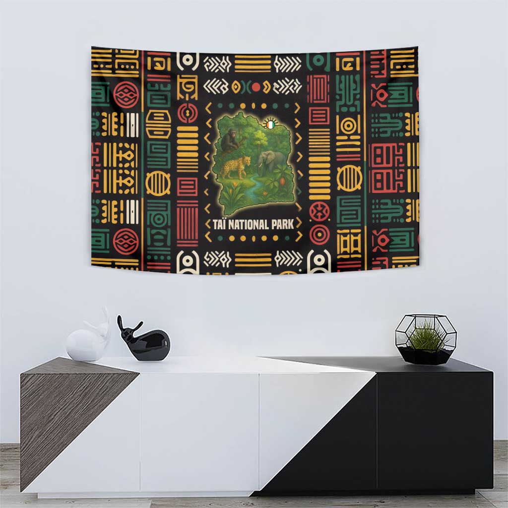 Ivory Coast Tapestry with Taï National Park Wildlife Map Design - Wonder Print Shop