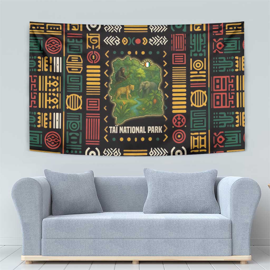 Ivory Coast Tapestry with Taï National Park Wildlife Map Design - Wonder Print Shop