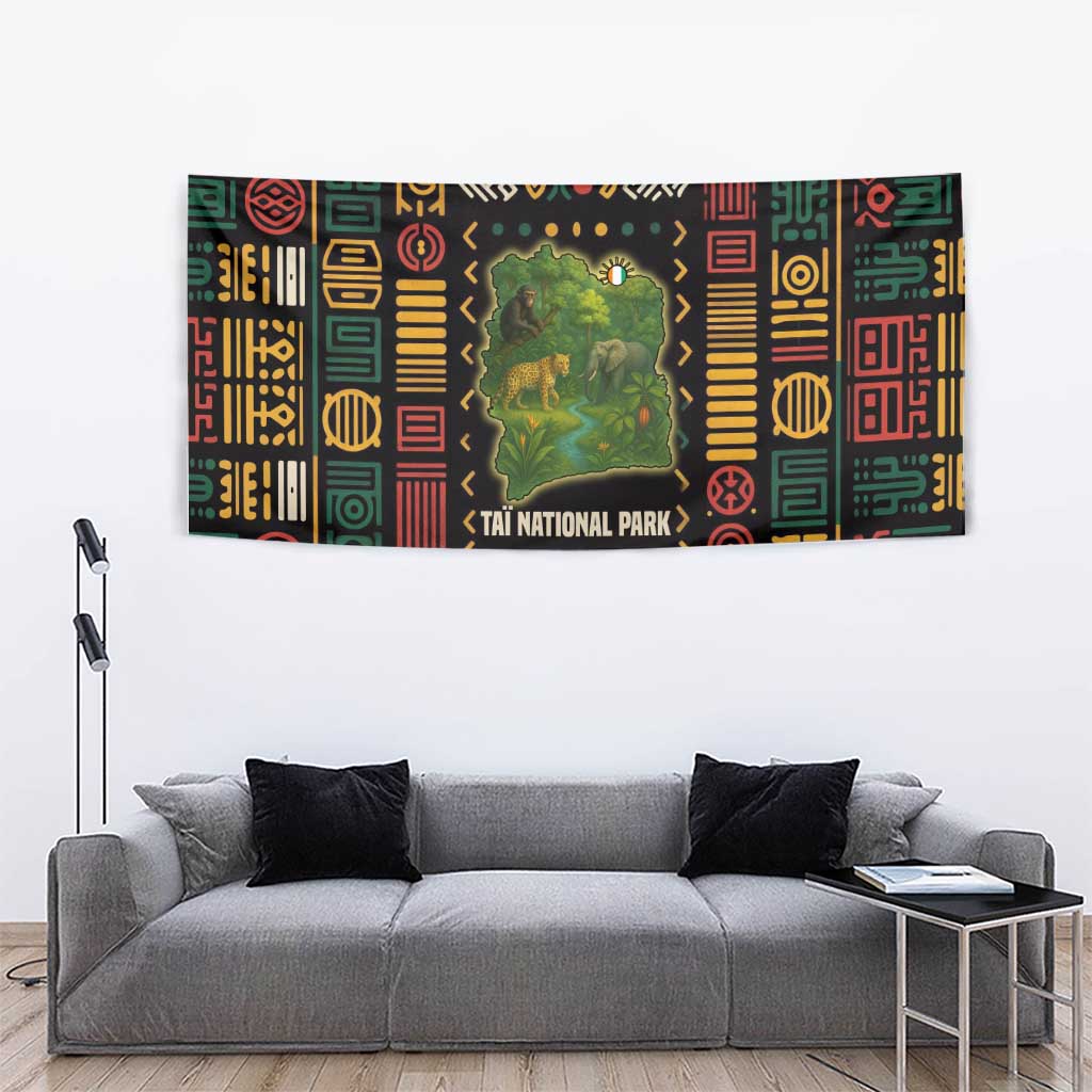 Ivory Coast Tapestry with Taï National Park Wildlife Map Design - Wonder Print Shop
