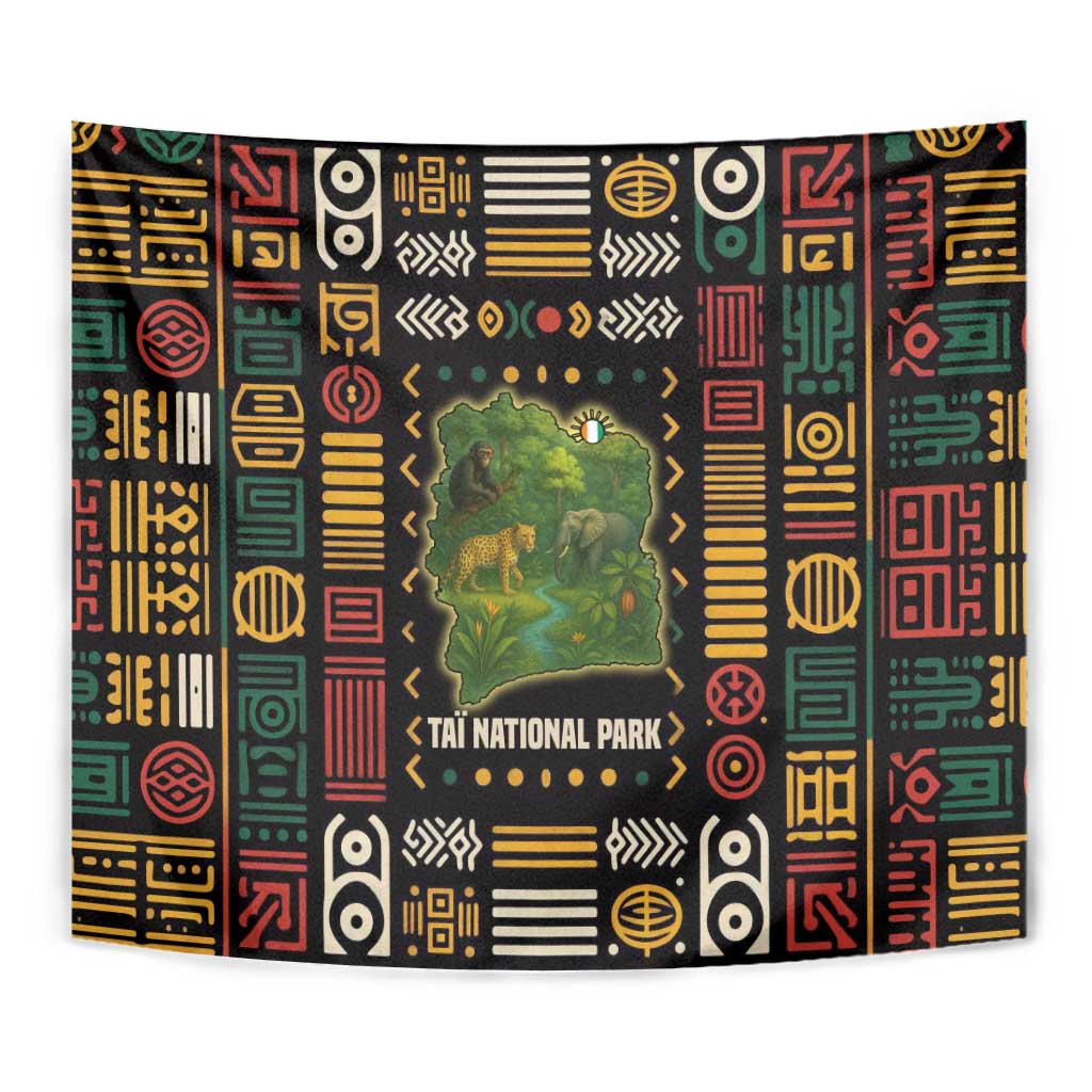 Ivory Coast Tapestry with Taï National Park Wildlife Map Design - Wonder Print Shop