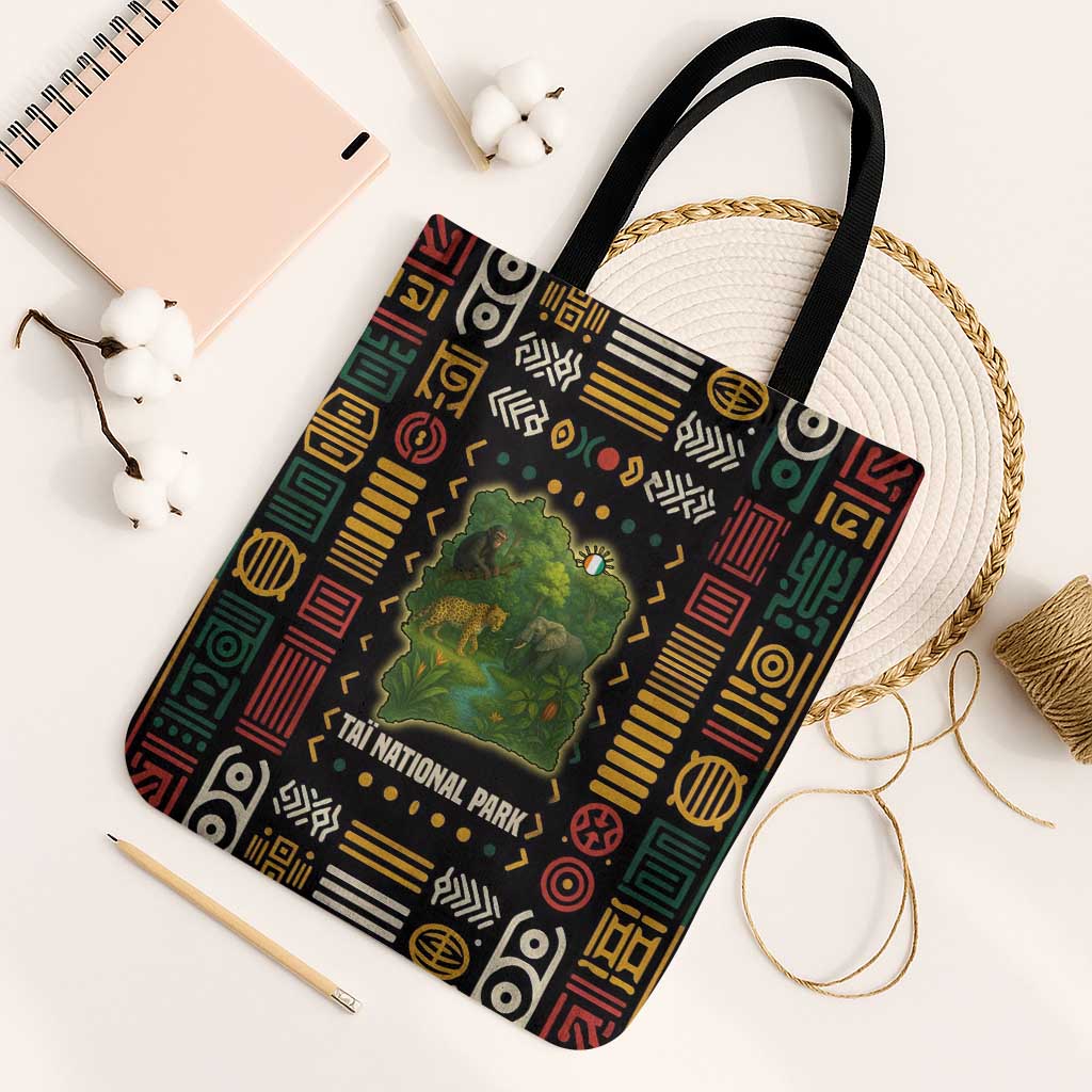 Ivory Coast Tote Bag with Taï National Park Wildlife Map Design - Wonder Print Shop