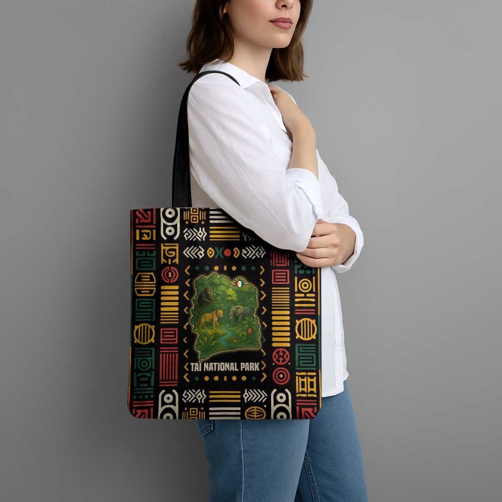 Ivory Coast Tote Bag with Taï National Park Wildlife Map Design - Wonder Print Shop