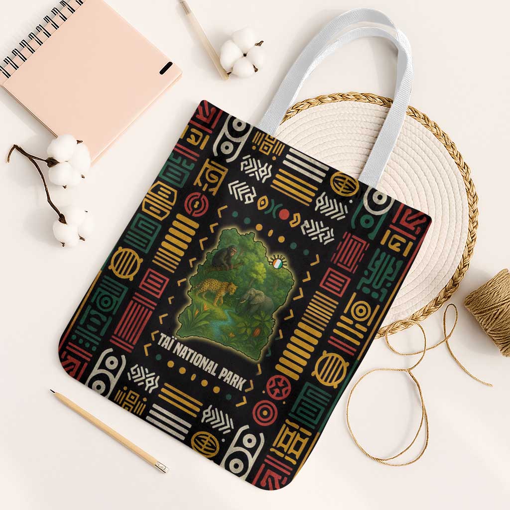 Ivory Coast Tote Bag with Taï National Park Wildlife Map Design - Wonder Print Shop