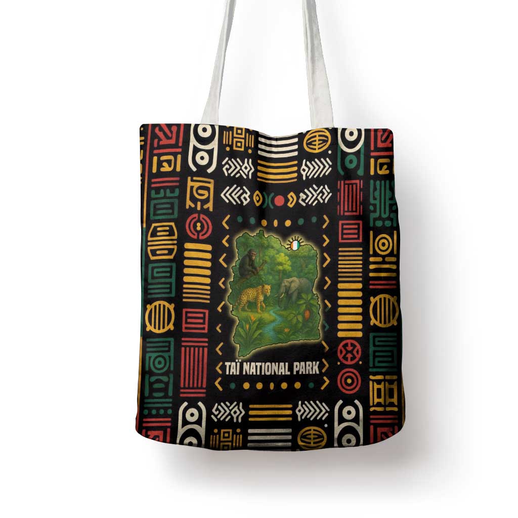 Ivory Coast Tote Bag with Taï National Park Wildlife Map Design - Wonder Print Shop