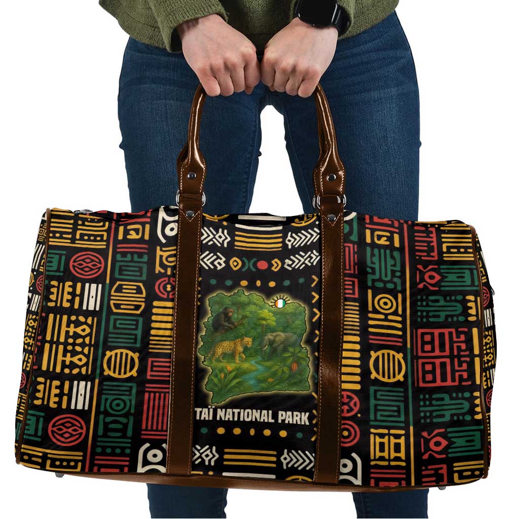 Ivory Coast Travel Bag with Taï National Park Wildlife Map Design - Wonder Print Shop