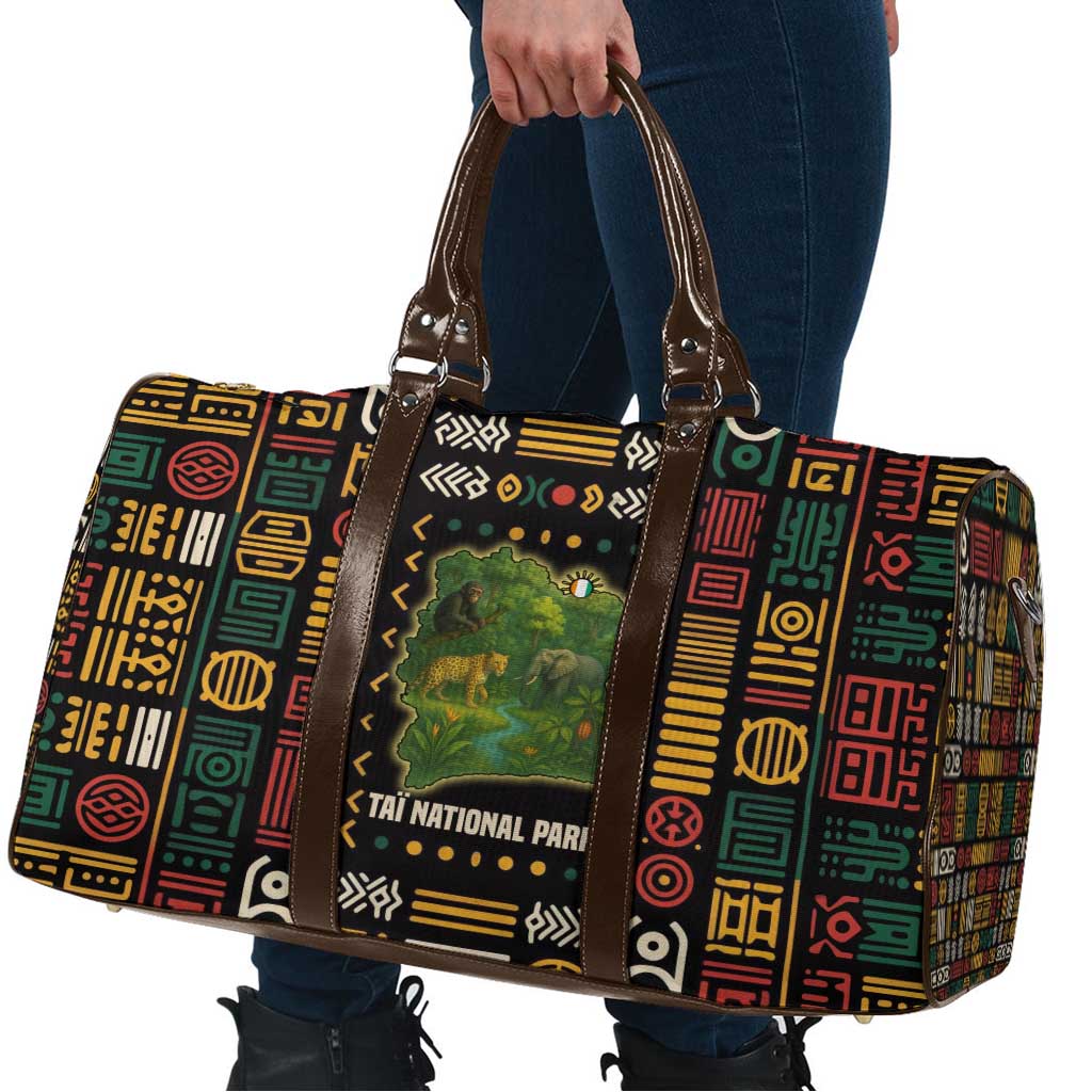 Ivory Coast Travel Bag with Taï National Park Wildlife Map Design - Wonder Print Shop